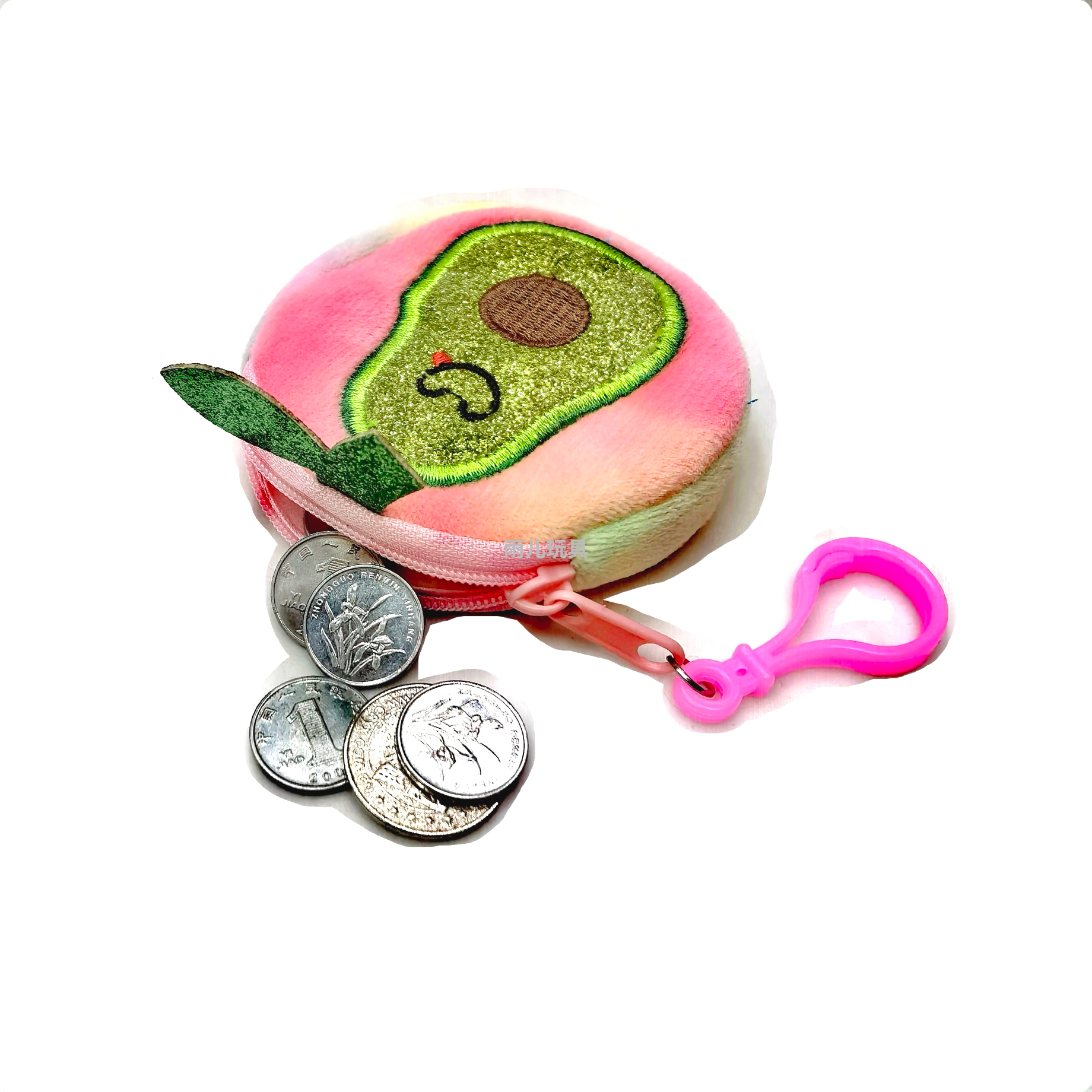 Plush wallet 8cm cartoon embroidered fruit coin purse, children's coin purse, wallet embroidered fruit zipper cartoon Application Scenario