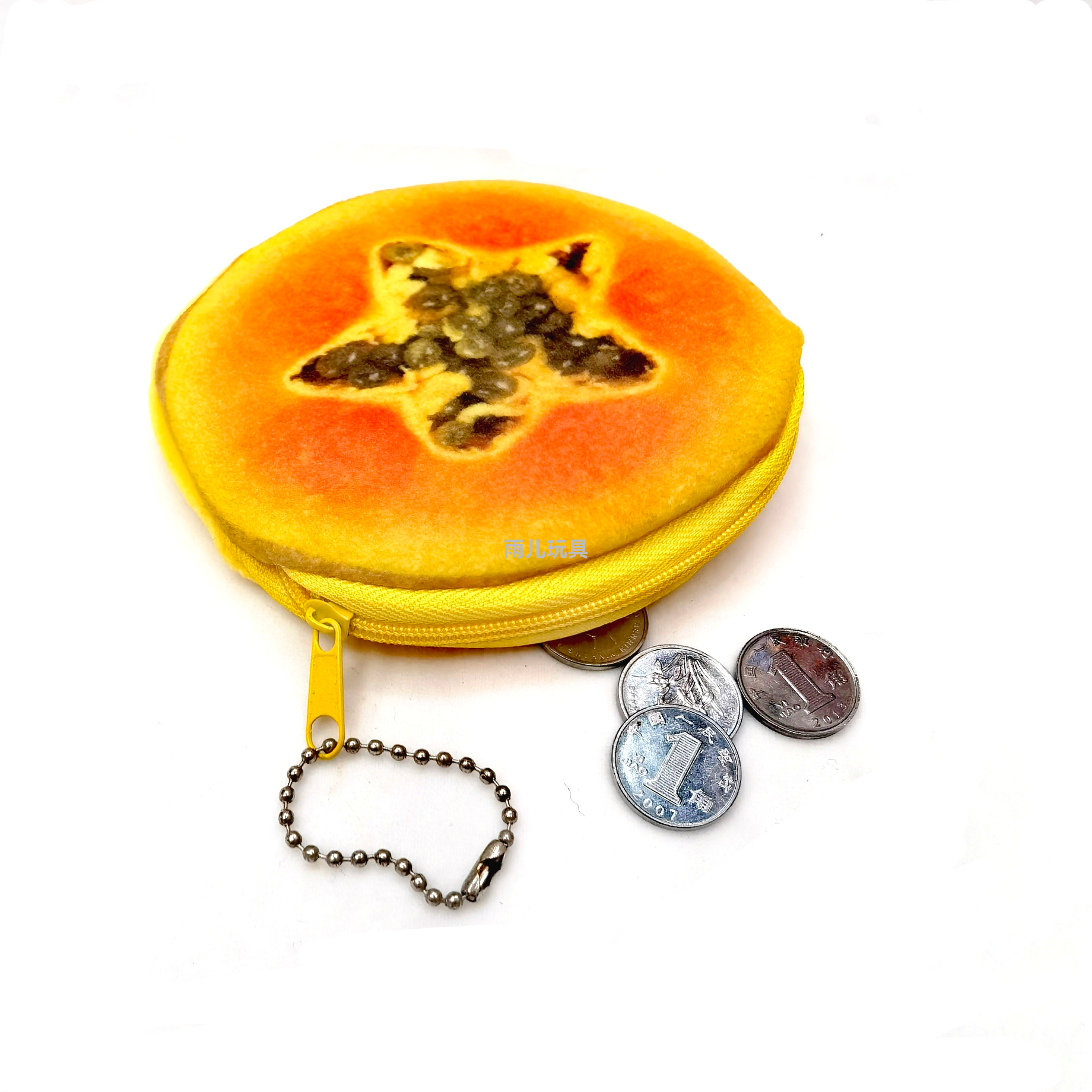 Plush toy coin purse, children's fruit purse, coin case, printed fruit, cartoon cute zipper purse, fruit Application Scenario