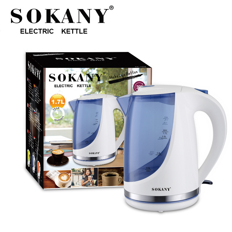Cross-border SOKANY electric kettle, household electric kettle, environmentally friendly plastic large capacity 1.7L kettle Item Picture