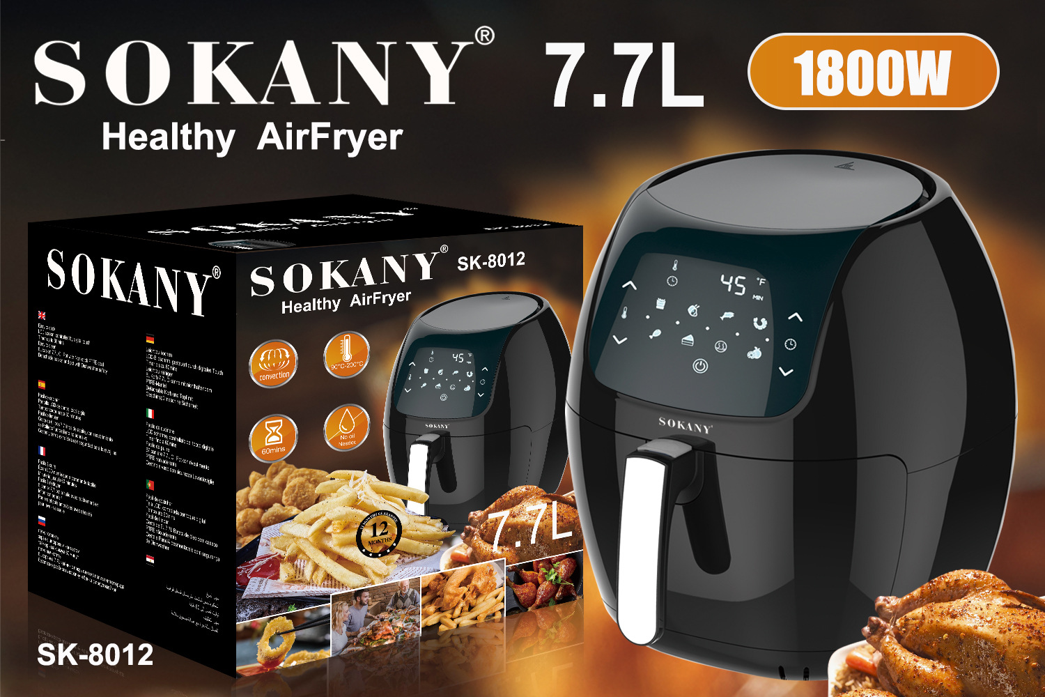 Cross-border bestseller 8012LED touch screen air Fryer 7.7L large-capacity French fries machine, multi-functional household