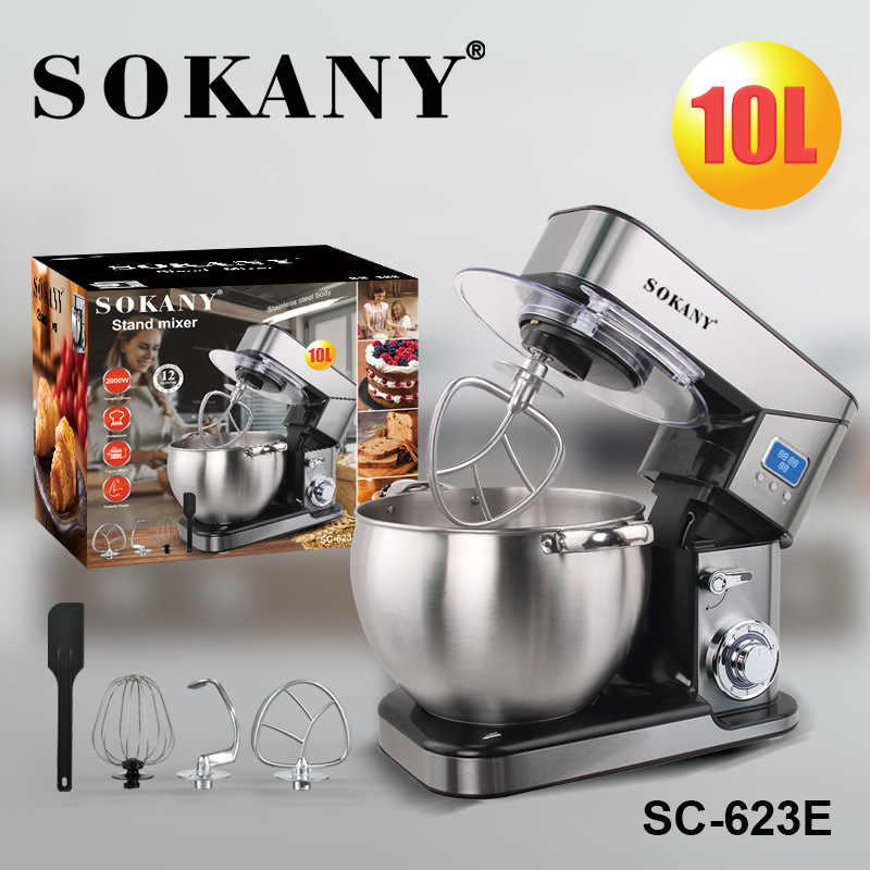 [Cross-border] SOKANY623E Chef Dough Mixer, Multi-functional egg beating and stirring, Commercial large-capacity dough mixer, 10L