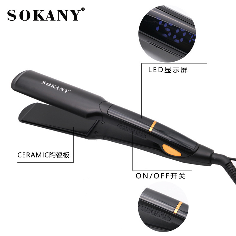 Cross-border SOKANY030 hair straightening splint Professional home hair care splint LED display wide screen ceramic splint