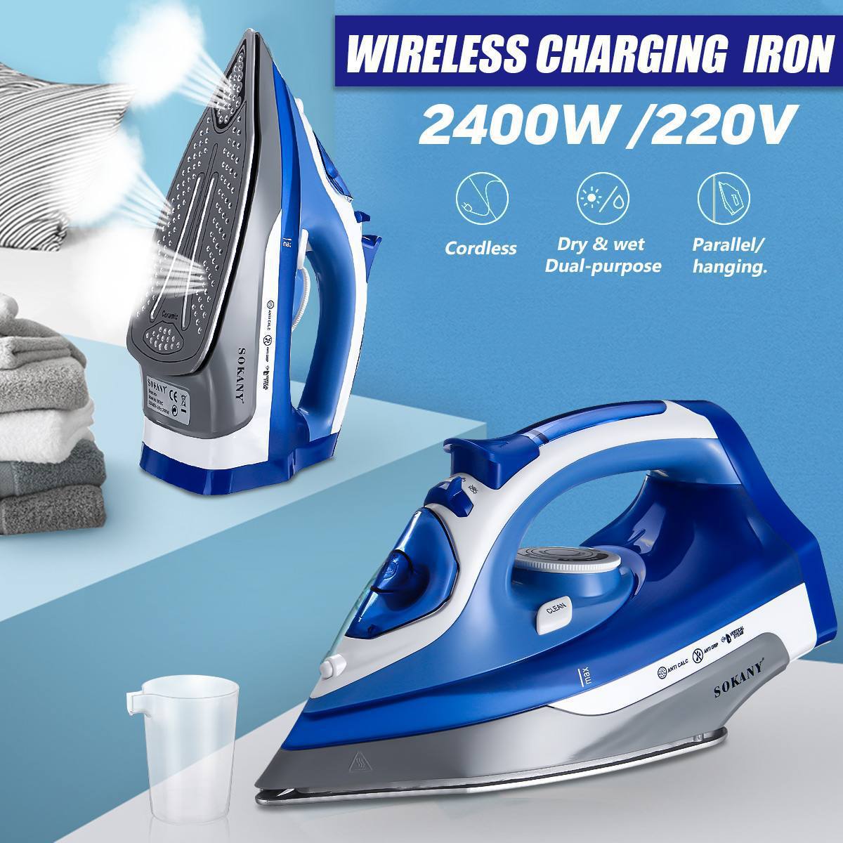 Cross-border SOKANY8878C iron, rechargeable iron, steam iron, wired large steam electric iron, European standard foreign trade