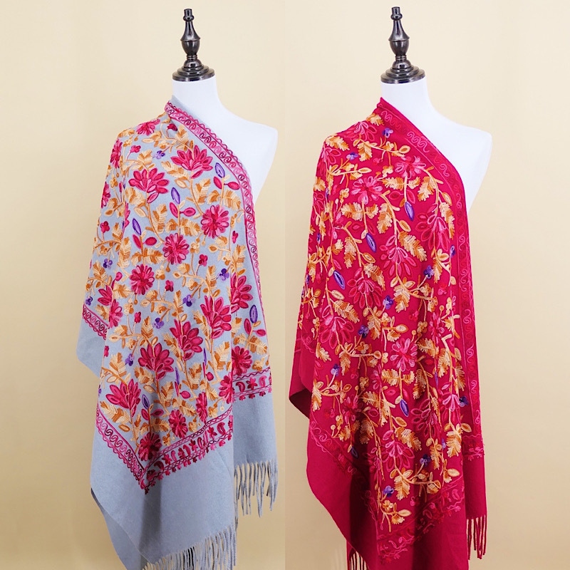 Autumn And Winter New Indian Nepal Embroidered Cashmere Scarf Shawl Travel Photo Everything Knitted Thickened Warm Specification drawing