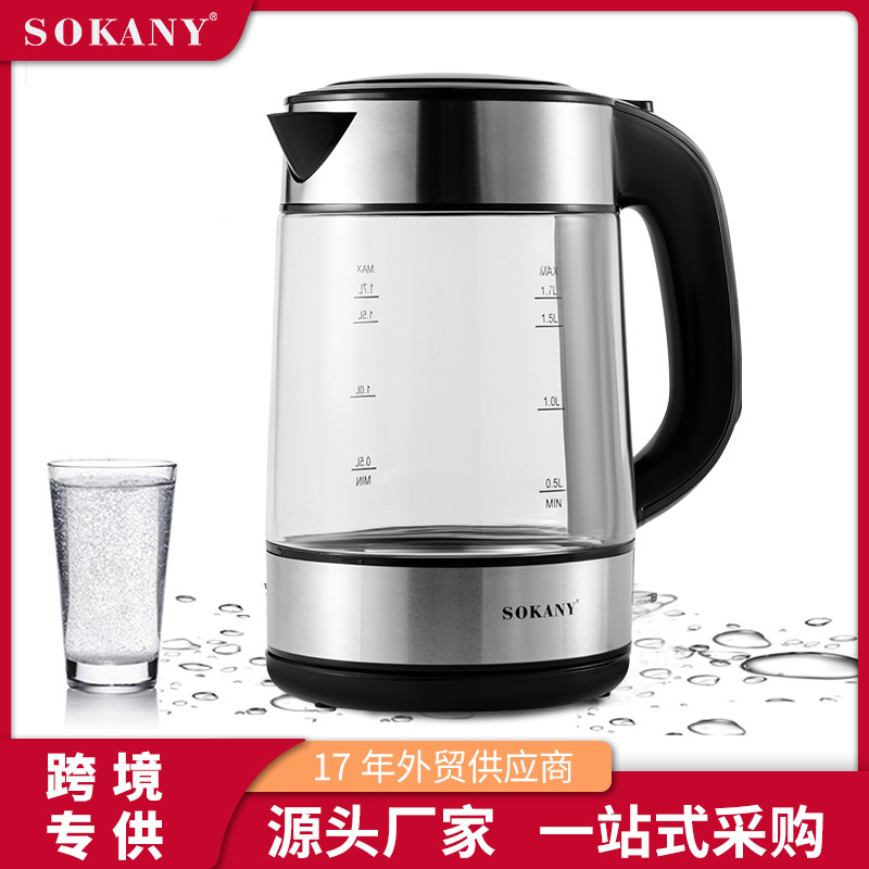 Cross-border SOKANY1509 electric kettle, household boiling kettle with automatic power-off, 304 stainless steel glass