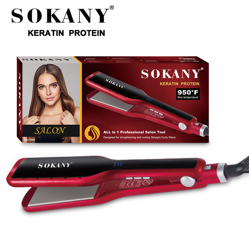 Cross-border SOKANY986 splint with built-in bangs, curly hair, and ceramic dual-purpose hair straightener for both curling and straightening Item Picture