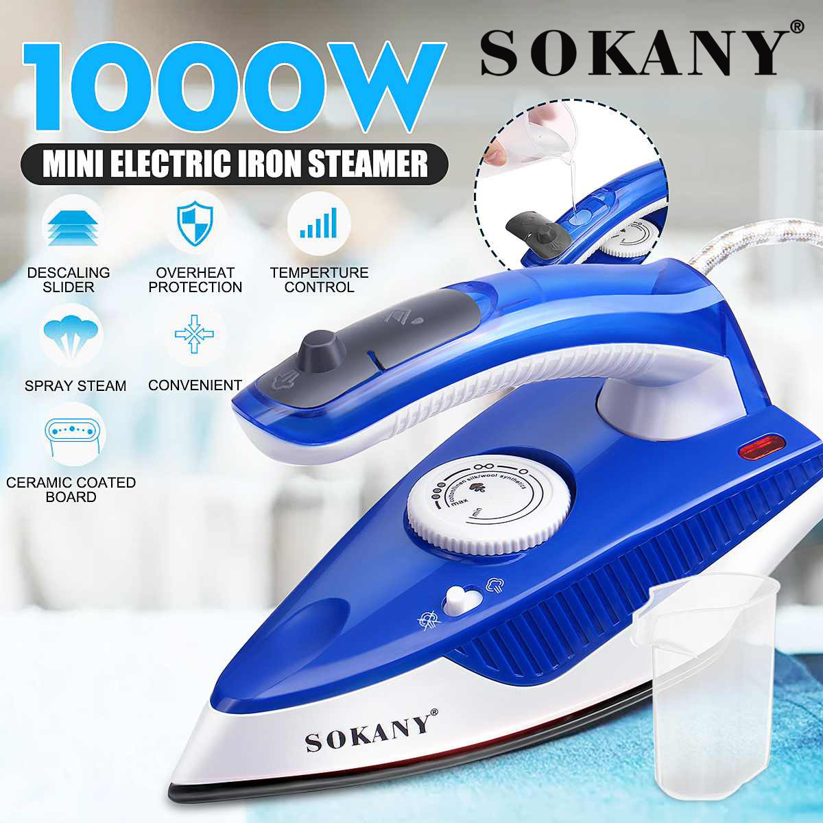 SOKANY388 Electric Iron, Folding Travel iron, Household steam Mini handheld Small iron, powerful steam