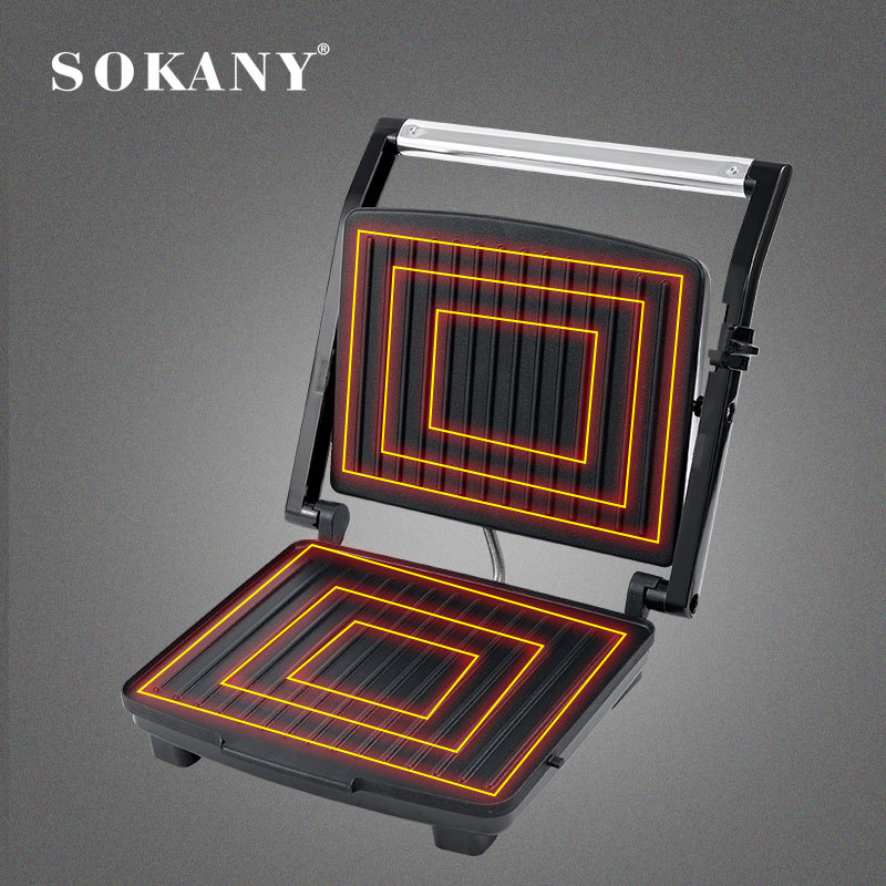 Cross-border SOKANY202 grill, steak sandwich machine, home grill, bread machine, barbecue machine, double-sided electric baking tray Specification image