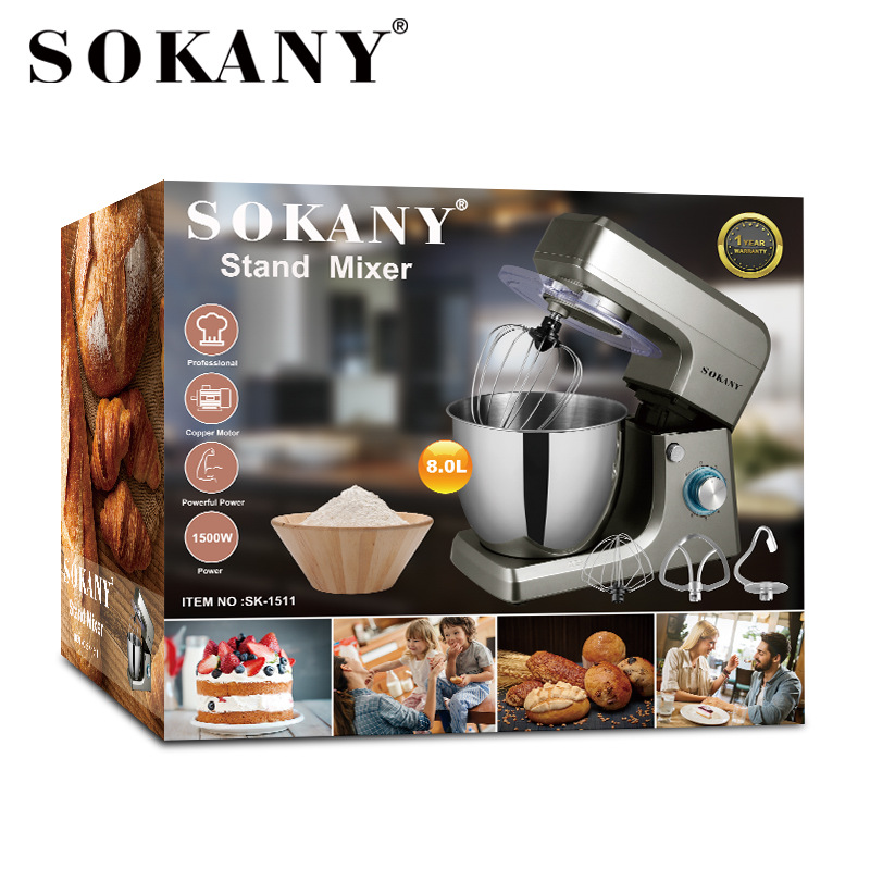Cross-border bestseller SOKANY1511 dough mixer 8L, 1400W electric dough kneading machine with large capacity for both home and commercial use Application Scenario