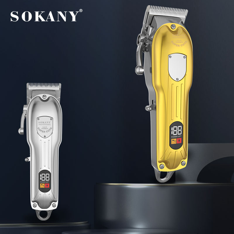跨境SOKANY1011理发器LED显示屏不锈钢刀片UBS充电剃头器金属质感