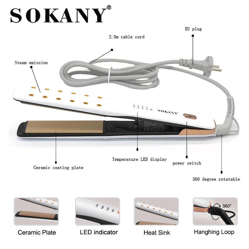 The cross-border SOKANY992 straightening curling iron clip is a ceramic keratin temperature-controlled hair straightening device that does not harm hair Application Scenario