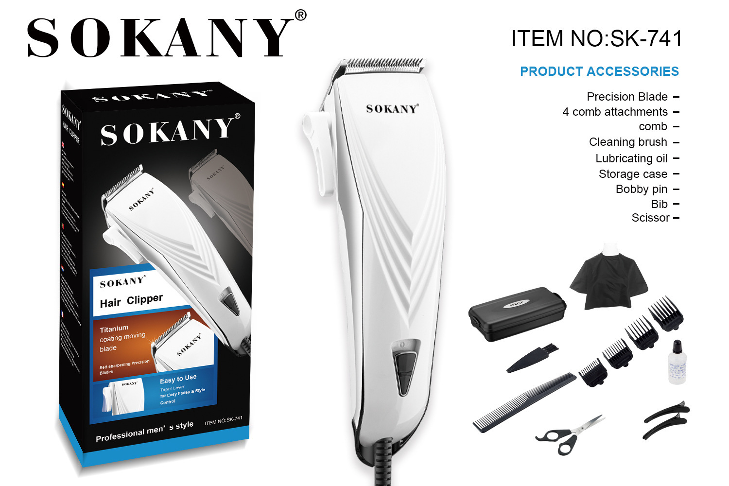 Cross-border SOKANY hair clipper with scissors, hair salon haircut, electric clipper, electric hair clipper, children's haircut, household