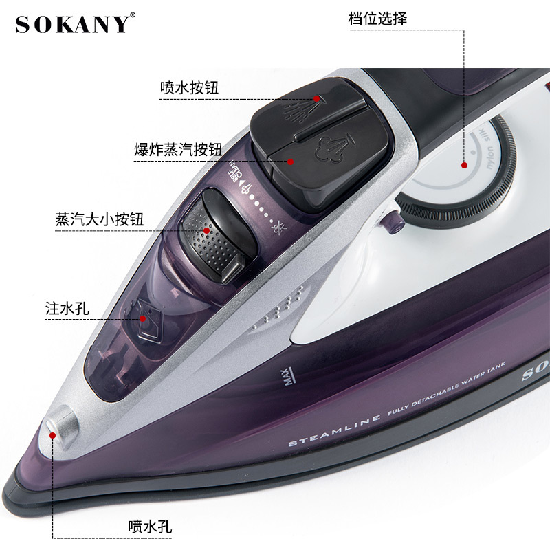 Cross-border SOKANY2078 electric iron, household handheld dormitory steam spray electric iron, ironing machine for smoothing clothes Specification image