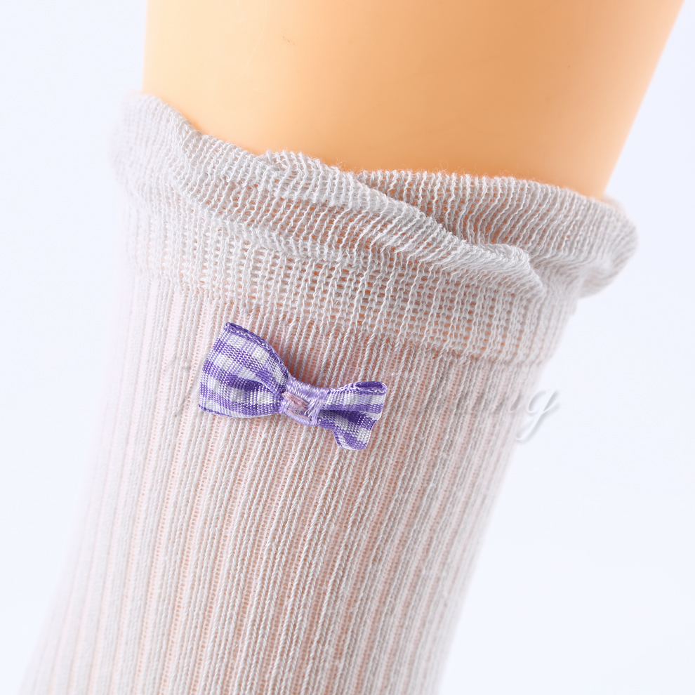 Long striped pattern, cute Japanese-style bow decoration, girls' cotton socks, comfortable and soft, factory direct sales Specification image