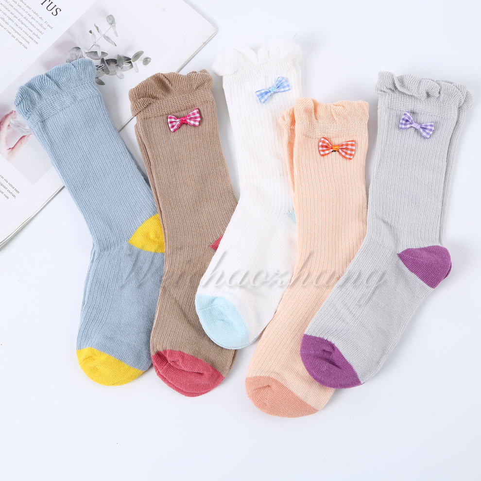 Long striped pattern, cute Japanese-style bow decoration, girls' cotton socks, comfortable and soft, factory direct sales