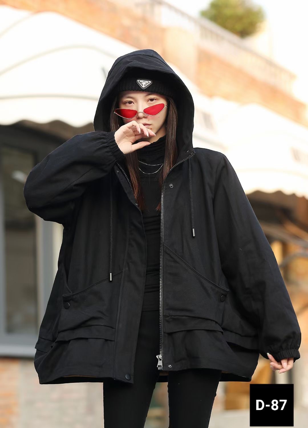 This premium Korean-style fleece rabbit fur lining style overcomes the trend of thick, hooded short trench coats in solid colors for winter warmth details Picture