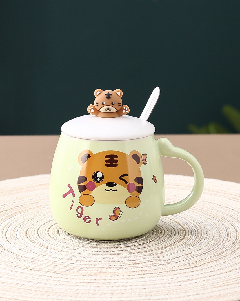 Tiger mug with lid and spoon coffee mug