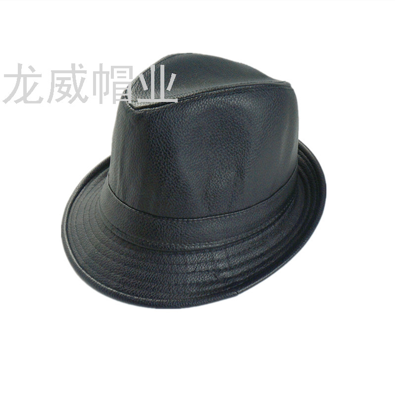 Europe and the United States popular pu black fashion flat top hat men's wool Panama jazz fedora thumbnail