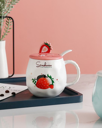Creative fruit Strawberry ceramic mug with lid and spoon Mug with mobile phone stand Mug with lovers mug