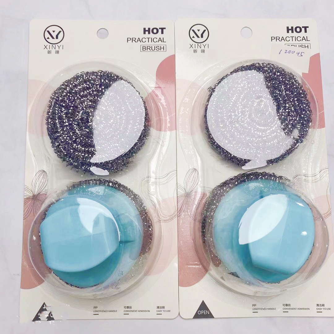 Cleaning balls, pot and bowl brushes with handles, card suction packaging, two-yuan store supply, stainless steel dishwashing balls, factory direct sales details Picture