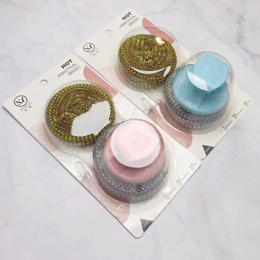 Cleaning balls, pot and bowl brushes with handles, card suction packaging, two-yuan store supply, stainless steel dishwashing balls, factory direct sales Specification image
