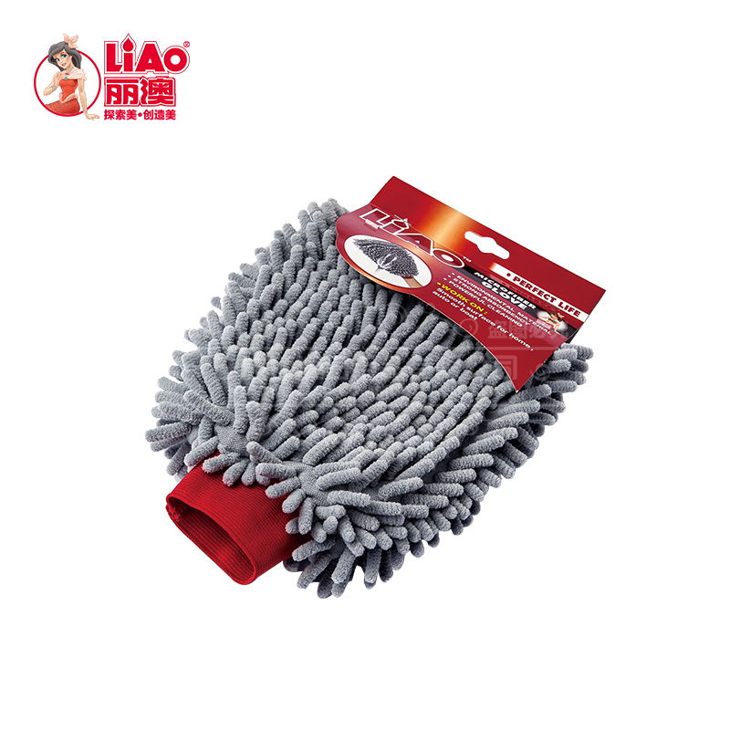 丽澳/LIAO雪尼尔双面擦车手套珊瑚虫 吸水除尘车用清洁手套批发