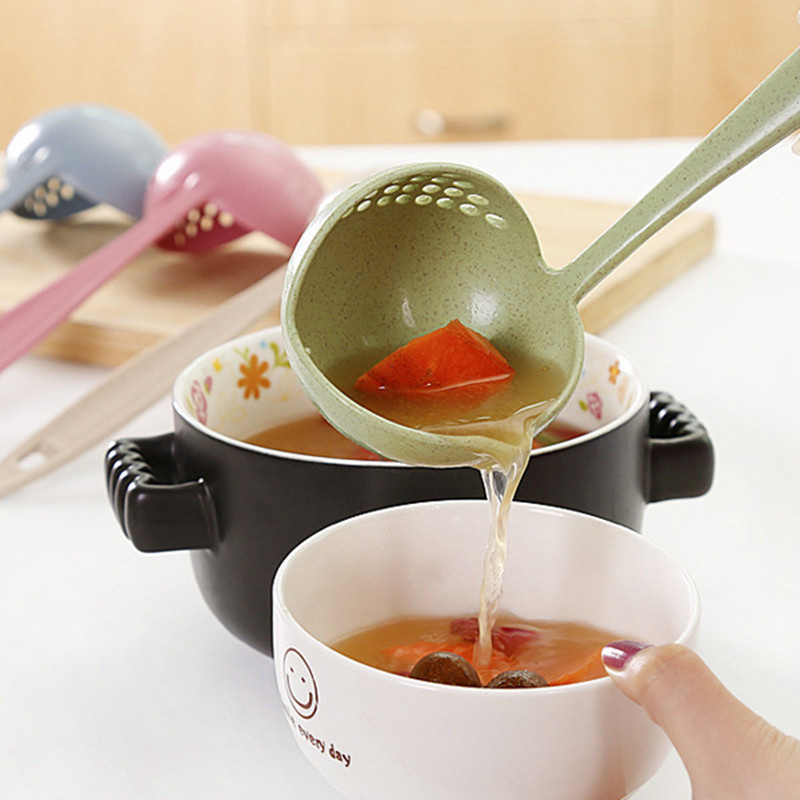 Creative wheat straw two-in-one household kitchen soup spoon, long-handled plastic strainer, filter screen tableware, hot pot ladle Specification image