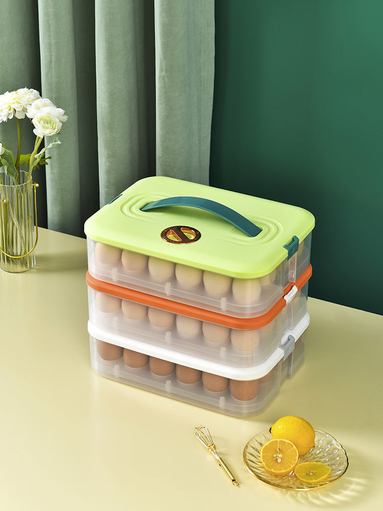 Portable household refrigerator egg box, 24 pieces, duck egg preservation box, multi-functional plastic storage box with snap-on Application Scenario