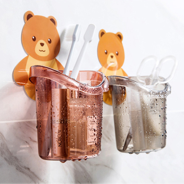 Little Bear Hug storage cup, bathroom wall-mounted storage rack without drilling, comb storage box, toothpaste and toothbrush storage rack Application Scenario