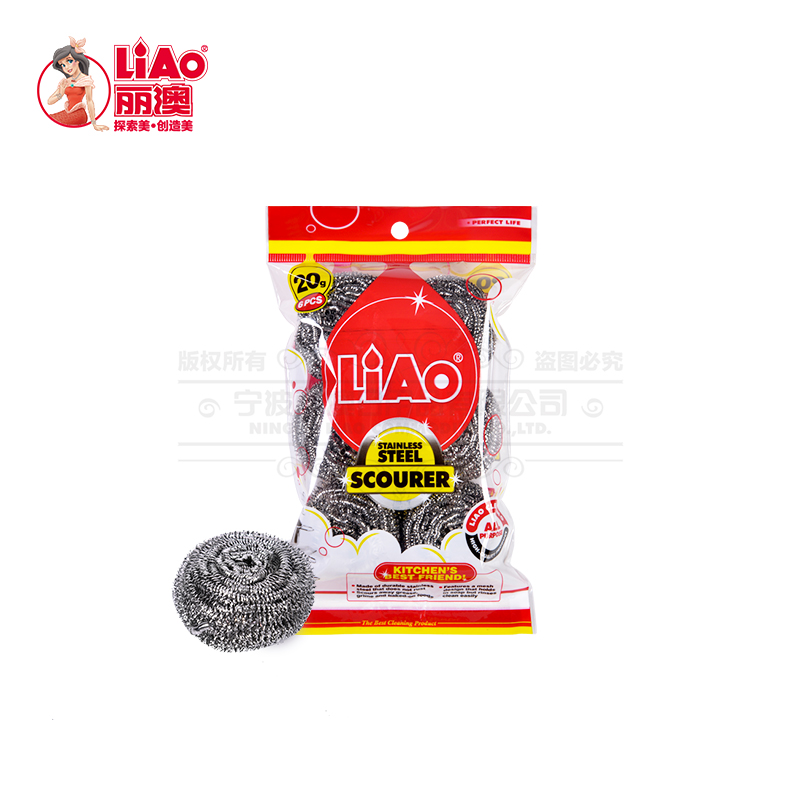 LIAO丽澳 清洁球钢丝锅刷20G*6 厨房洗碗洗锅清洁用品厂家批发