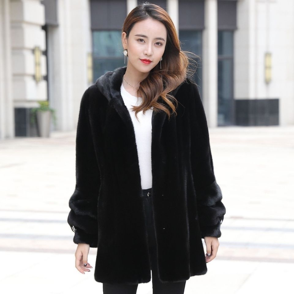 New Korean style mink coat for women in autumn and winter, slimming faux fur, mink fur, hooded and thickened, mid-length details Picture