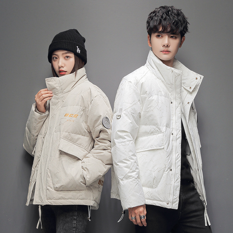 2021 winter thickened short couple down jackets, men's and women's workwear camouflage coats, warm stand-up collar down jackets, white duck down Specification image