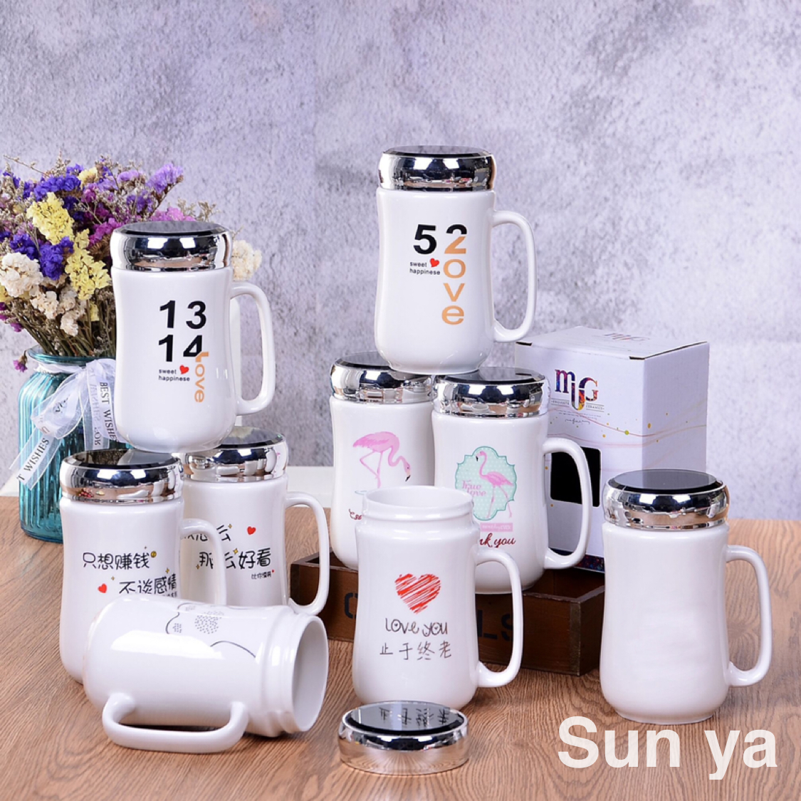 Hot selling classic Mirror cover ceramic mug with cover Office mug Custom advertising gift mug