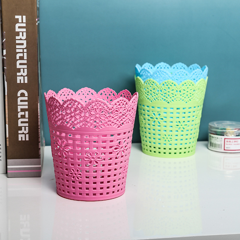 办公室废纸篓电镀镂空蕾丝花边加厚大号家用桌面收纳迷你垃圾桶