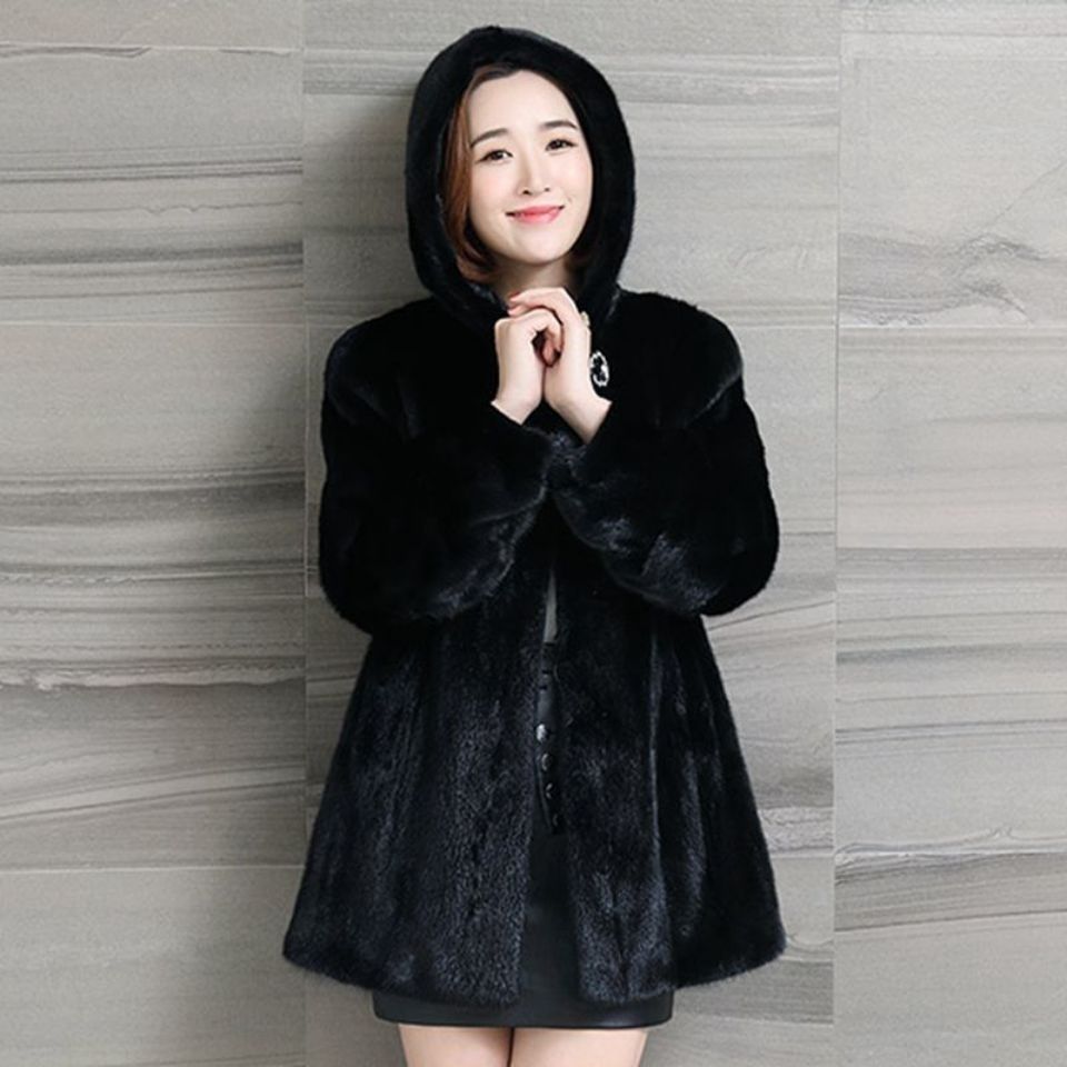 New Korean style mink coat for women in autumn and winter, slimming faux fur, mink fur, hooded and thickened, mid-length Application Scenario