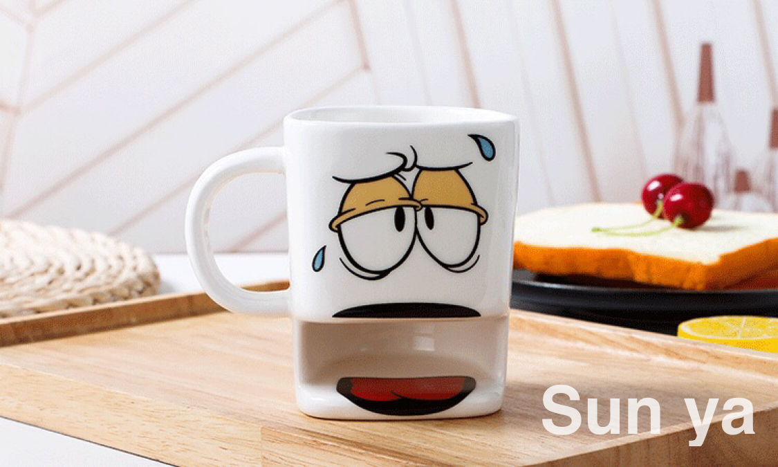 Cartoon funny expression cookie cup Creative ceramic cup cute mug