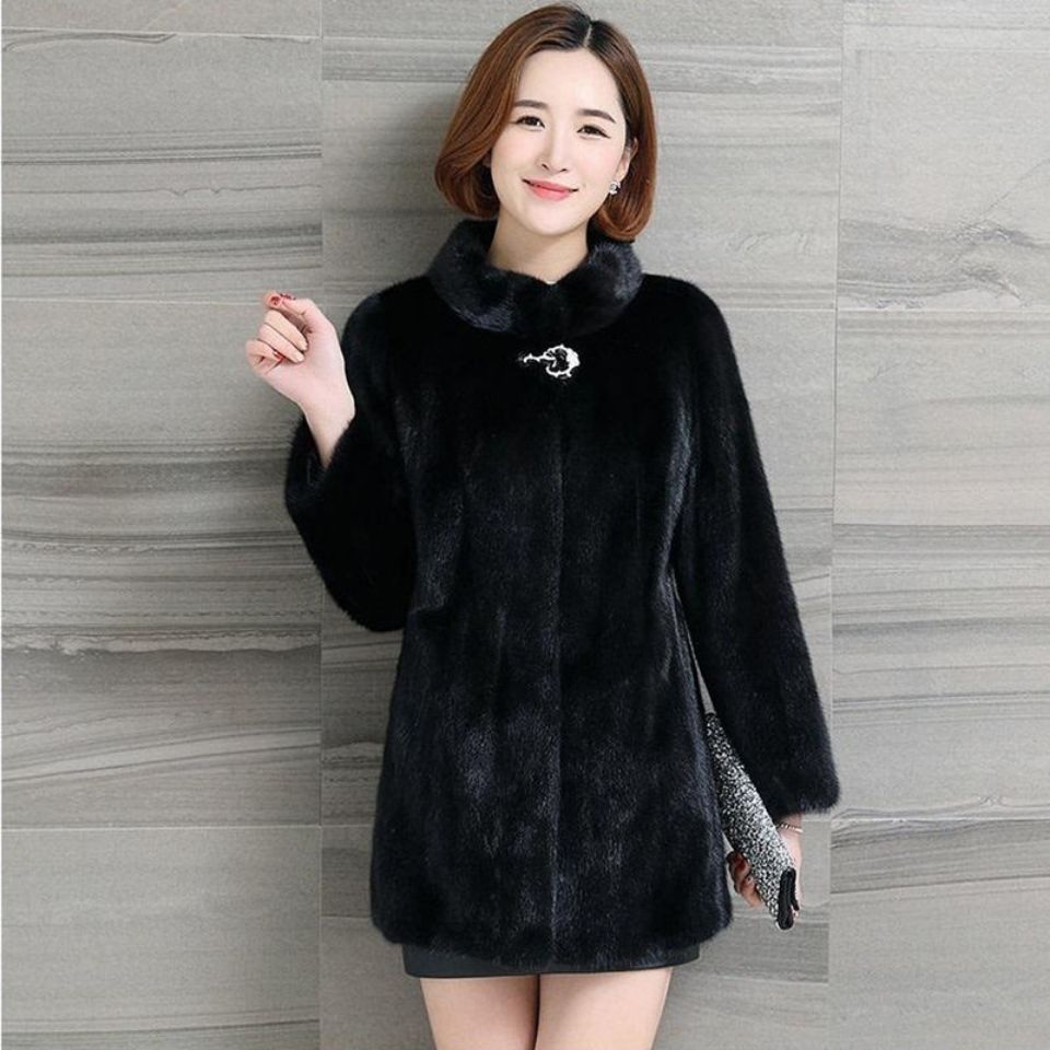 New Korean style mink coat for women in autumn and winter, slimming faux fur, mink fur, hooded and thickened, mid-length Specification image