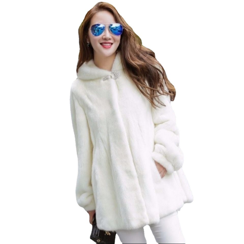 New Korean style mink coat for women in autumn and winter, slimming faux fur, mink fur, hooded and thickened, mid-length Item Picture