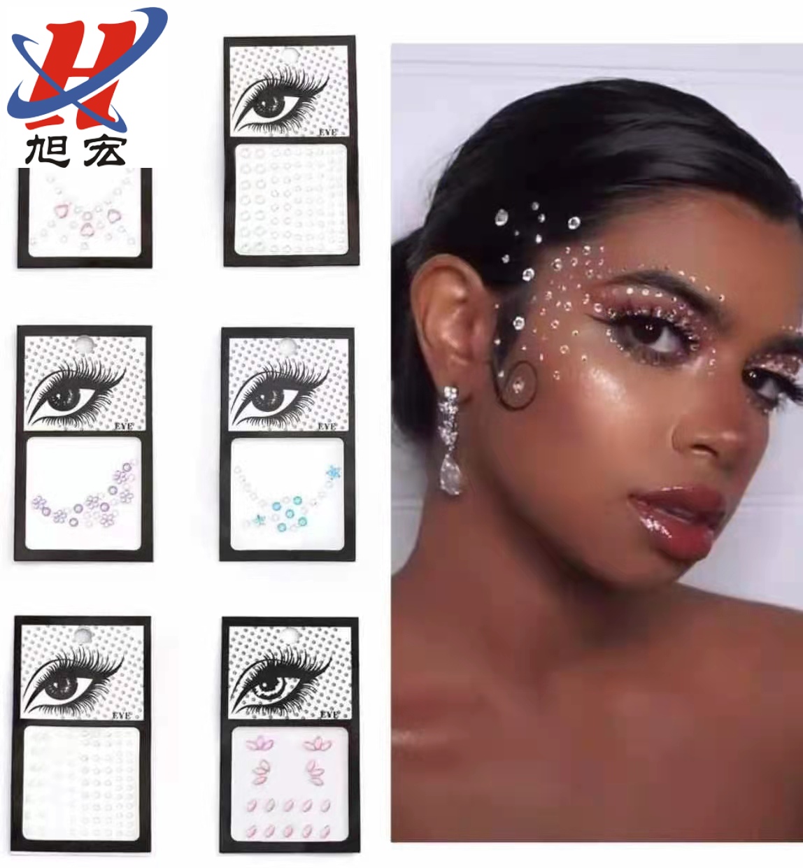 Acrylic diamond face stickers, beauty accessories, Halloween water diamond face stickers, party costume stickers, stage music festival