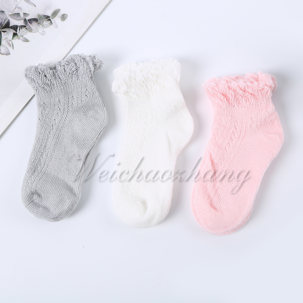 Baby socks, thin and breathable for spring and autumn, children, babies, infants and girls, elastic and non-constricting, mesh and ruffled edge socks