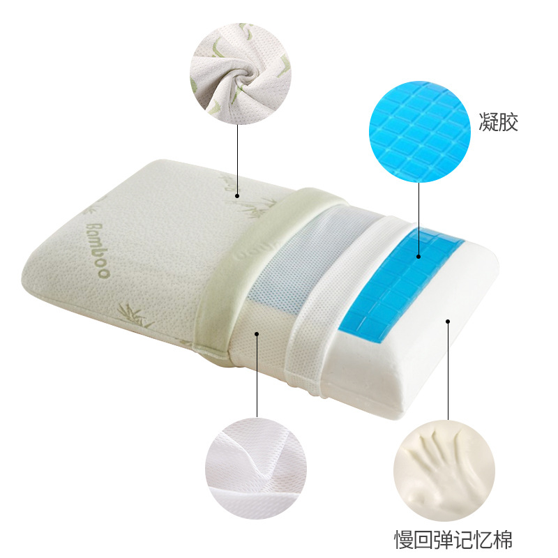 Factory supply: Bamboo fiber slow rebound memory pillow, cooling gel, slow rebound memory bread pillow details Picture