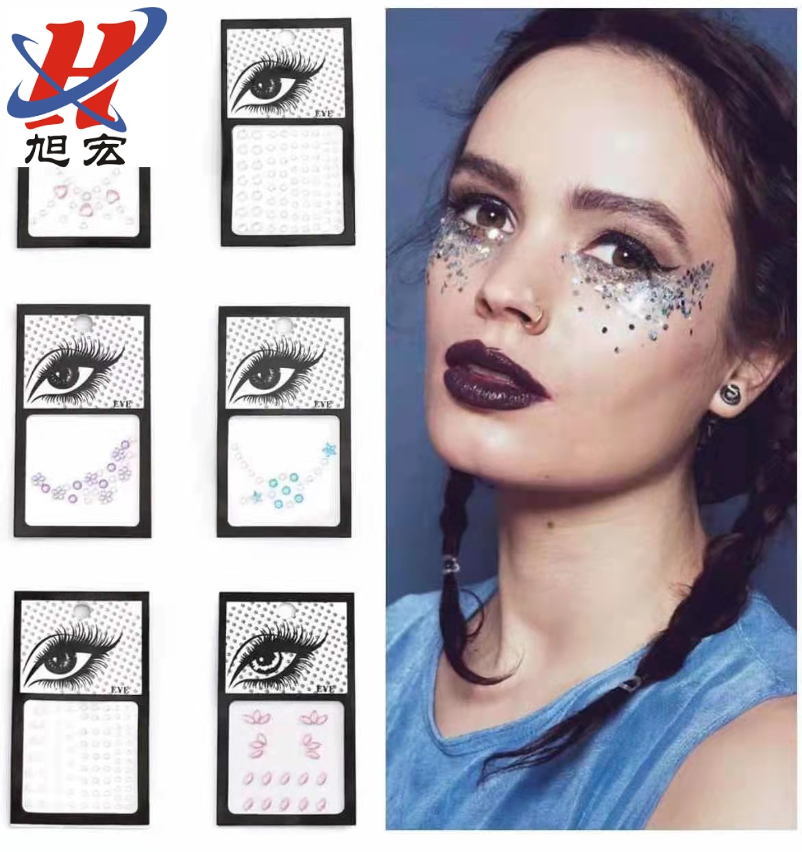 Acrylic diamond face stickers, beauty accessories, Halloween water diamond face stickers, party costume stickers, stage music festival details Picture
