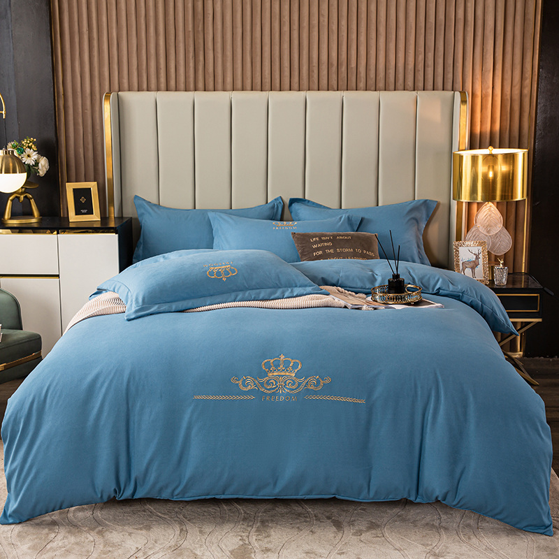 2025秋冬暖氧磨毛国潮四件套加厚水洗磨毛简约纯色双人床