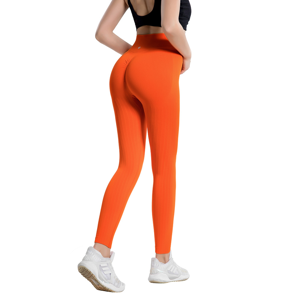 超强弹力纯色竖条高腰提臀健身瑜伽裤女式运动紧身裤 厂家定制