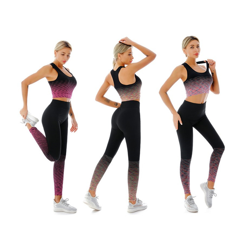 European and American women's super elastic seamless knitting section dyed gradual color running tracksuit fitness suit yoga suit set