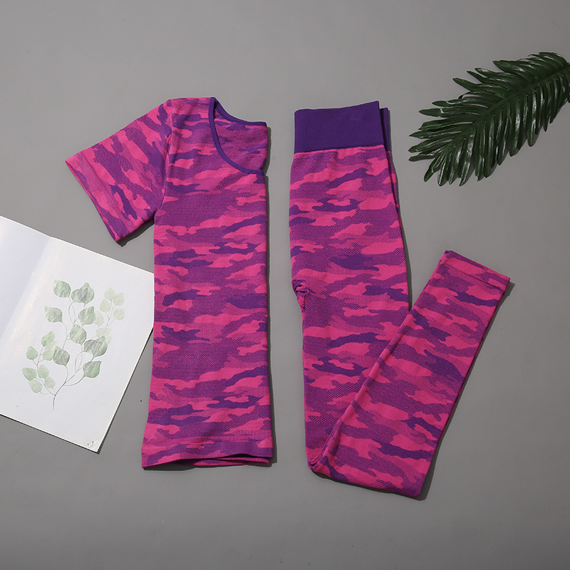 Women's camo yoga suit Seamless knitted jacquard camo fitness suit cross-border supply