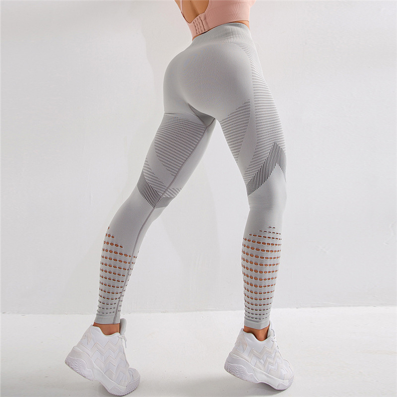 Nylon knitted women's mesh yoga pants, tight hole fitness pants, outdoor running pants