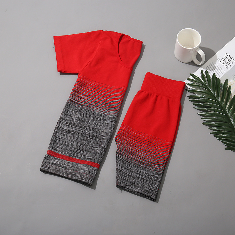 Custom gradient short T-shirt shorts yoga exercise set outdoor running indoor fitness exercise set
