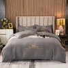 2025 Autumn/Winter Warm Oxygen Brushed National Trend Four-piece Set, thickened water-washed brushed simple solid color double bed details Picture