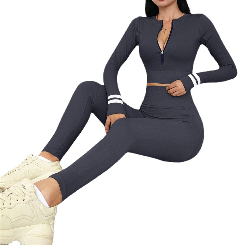 Europe and The United States autumn and winter women zipper long sleeve fitness yoga suit suit slim breathable sports running fitness suit suit
